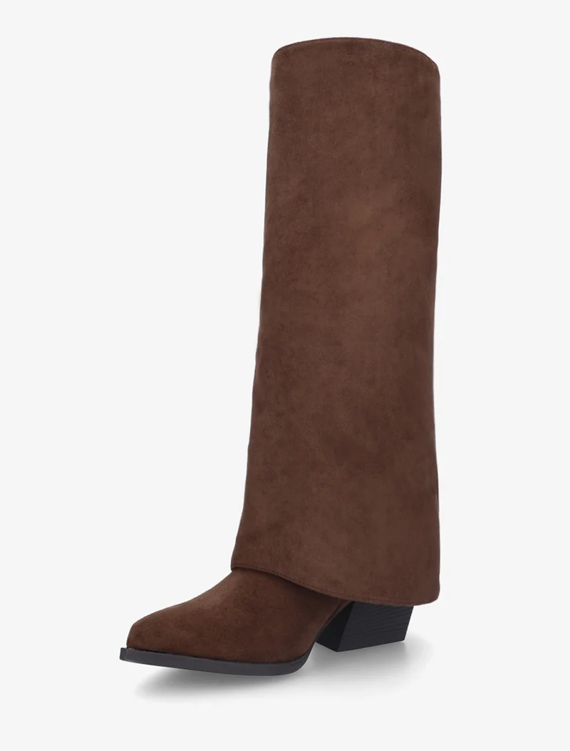 Bottes à franges et revers en suédine - Marron