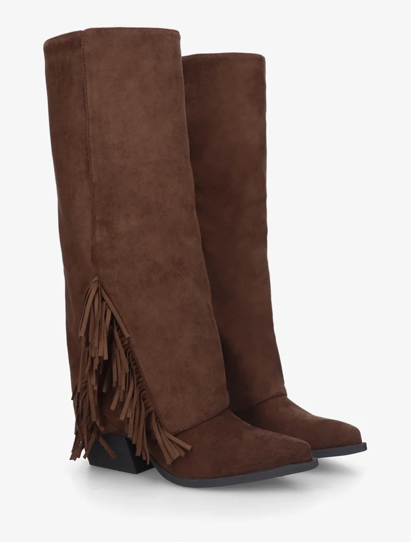 Bottes à franges et revers en suédine - Marron