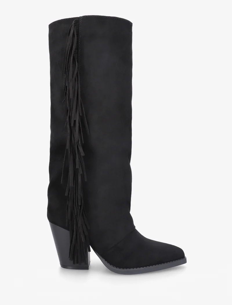 Bottes à franges bohème en suédine - Noir