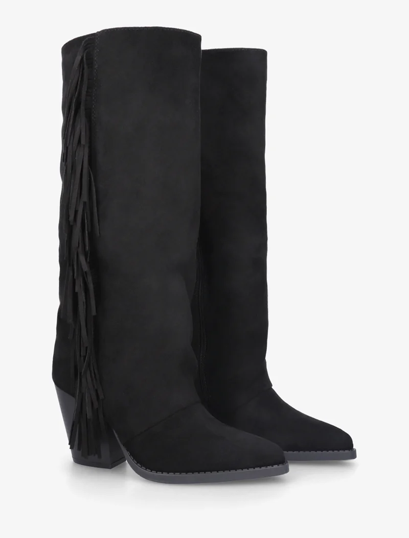 Bottes à franges bohème en suédine - Noir