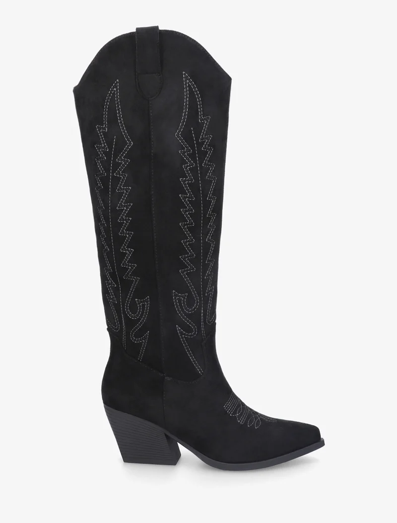 Bottes brodées style santiags - Noir
