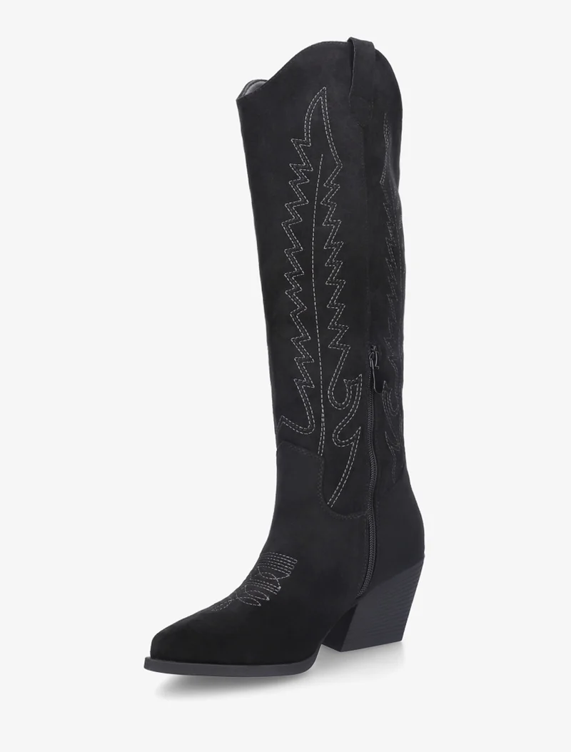 Bottes brodées style santiags - Noir