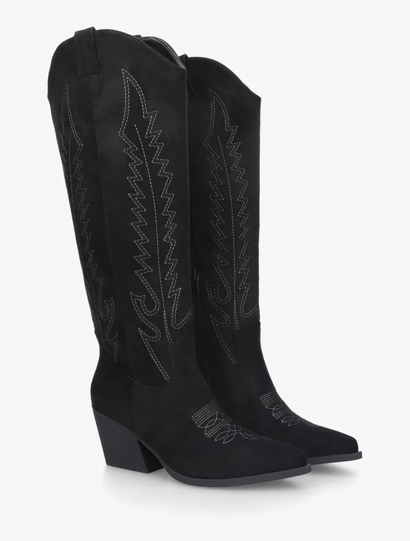 Bottes brodées style santiags - Noir