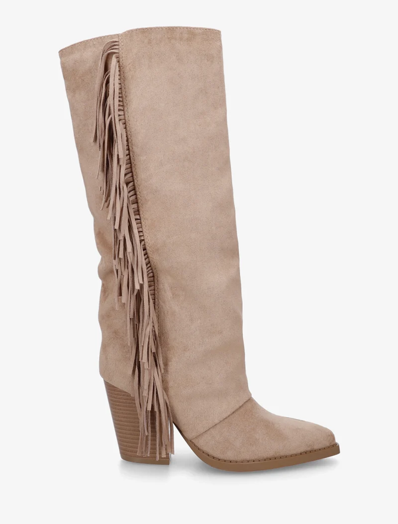 Bottes à franges bohème en suédine - Taupe