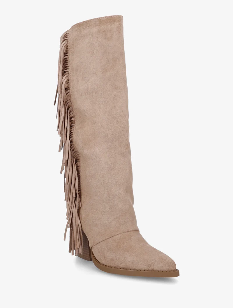 Bottes à franges bohème en suédine - Taupe