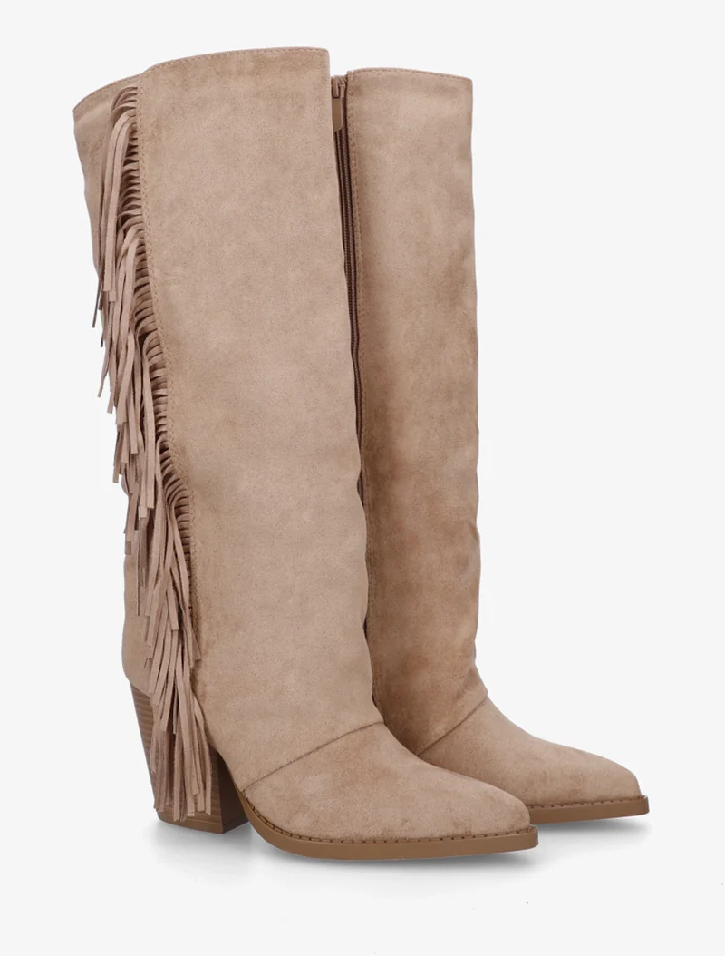Bottes à franges bohème en suédine - Taupe
