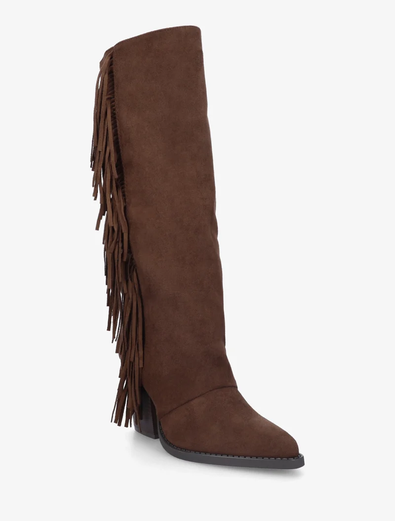 Bottes à franges bohème en suédine - Marron