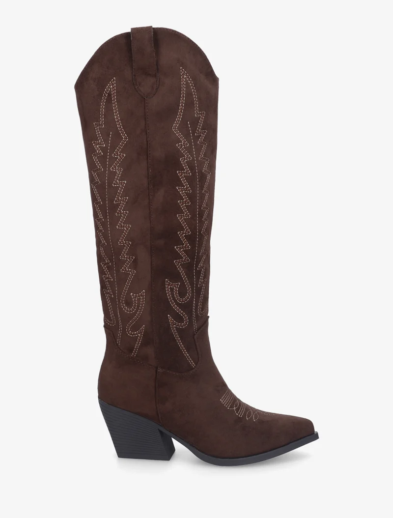Bottes brodées style santiags - Marron