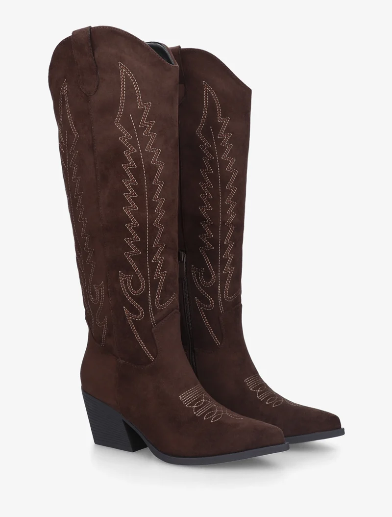 Bottes brodées style santiags - Marron
