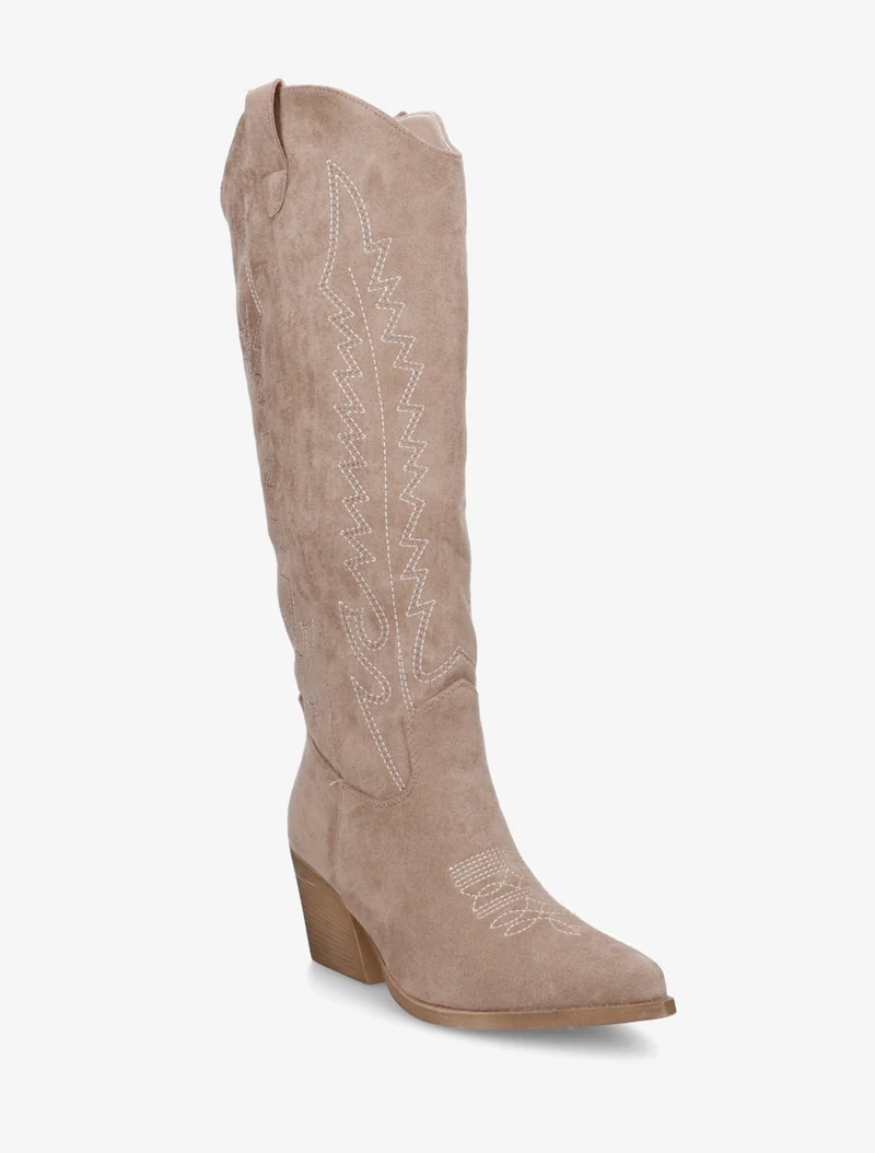Bottes brodées style santiags - Taupe