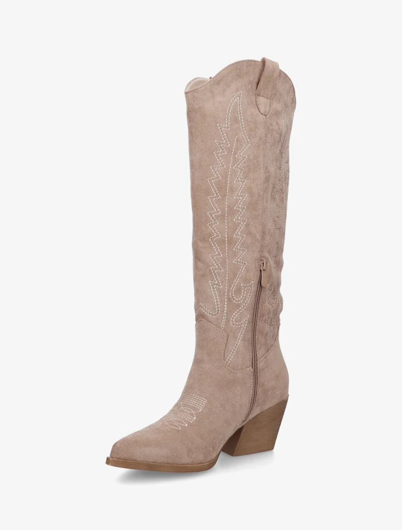 Bottes brodées style santiags - Taupe