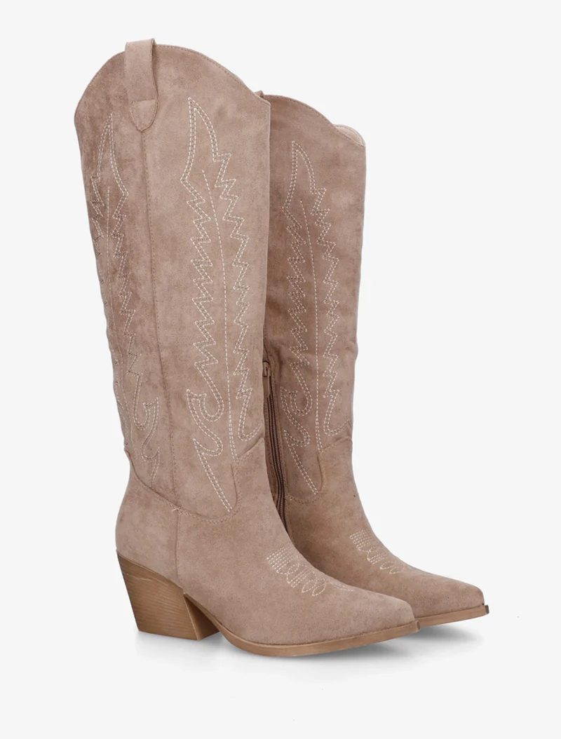 Bottes brodées style santiags - Taupe