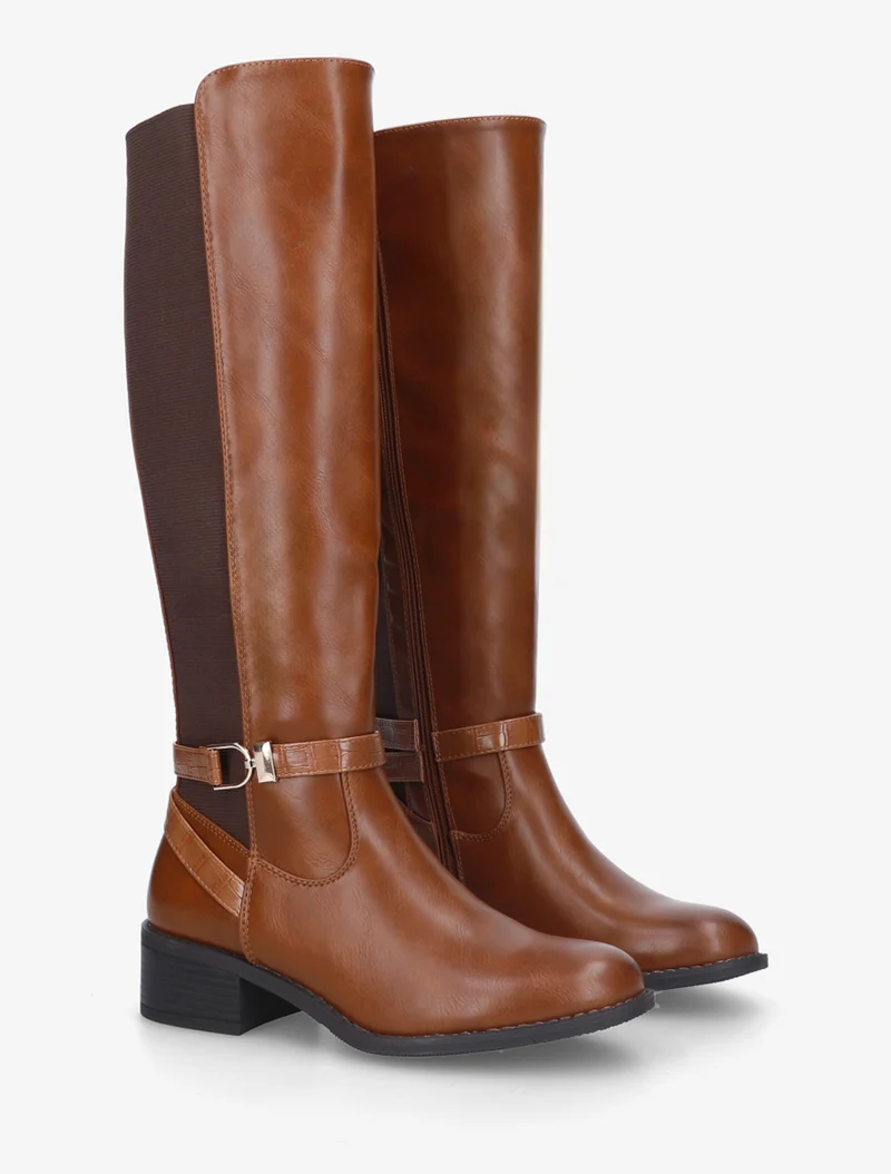 Botte style cavalière en simili - Camel