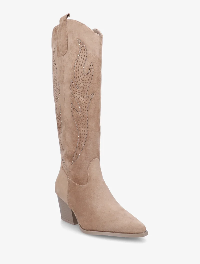 Bottes en suédine style santiags - Taupe