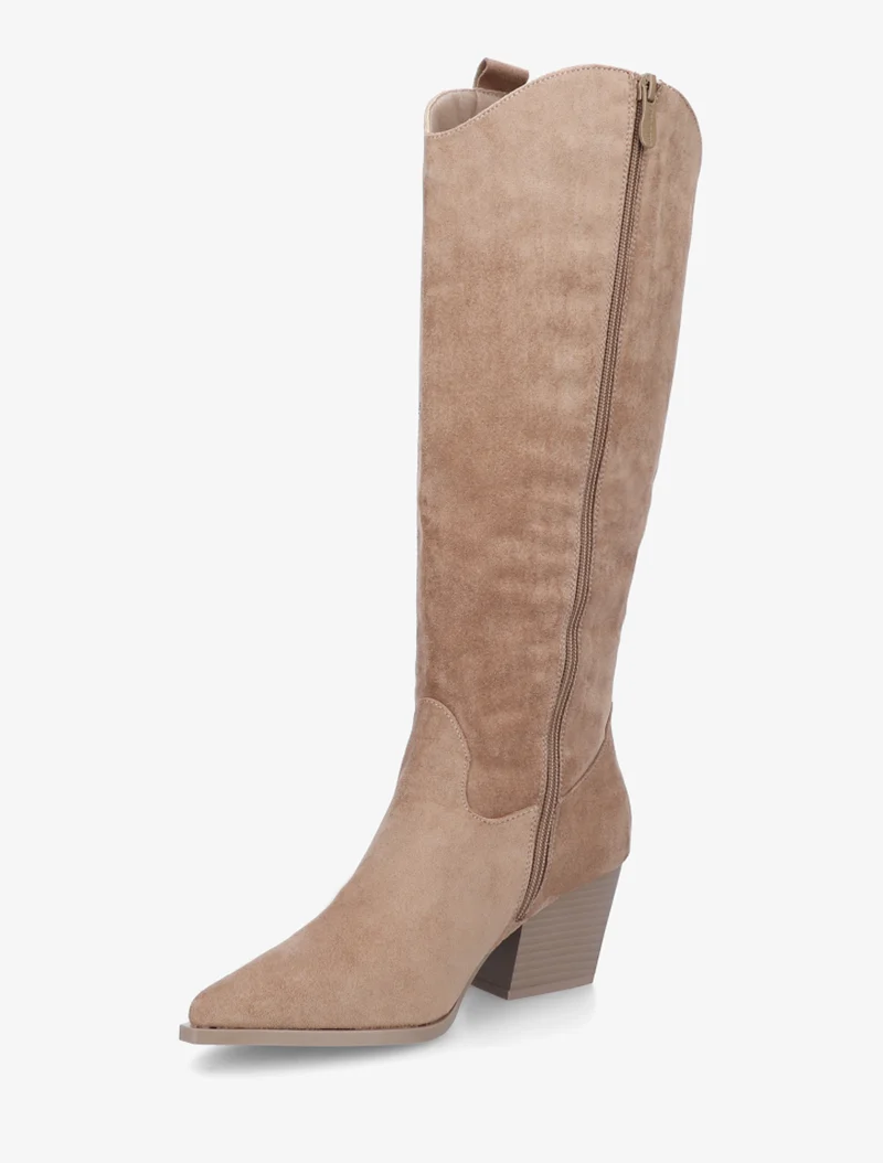 Bottes en suédine style santiags - Taupe