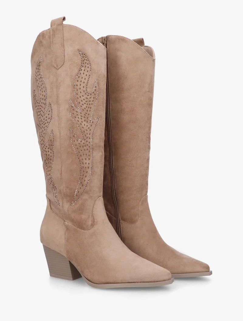 Bottes en suédine style santiags - Taupe