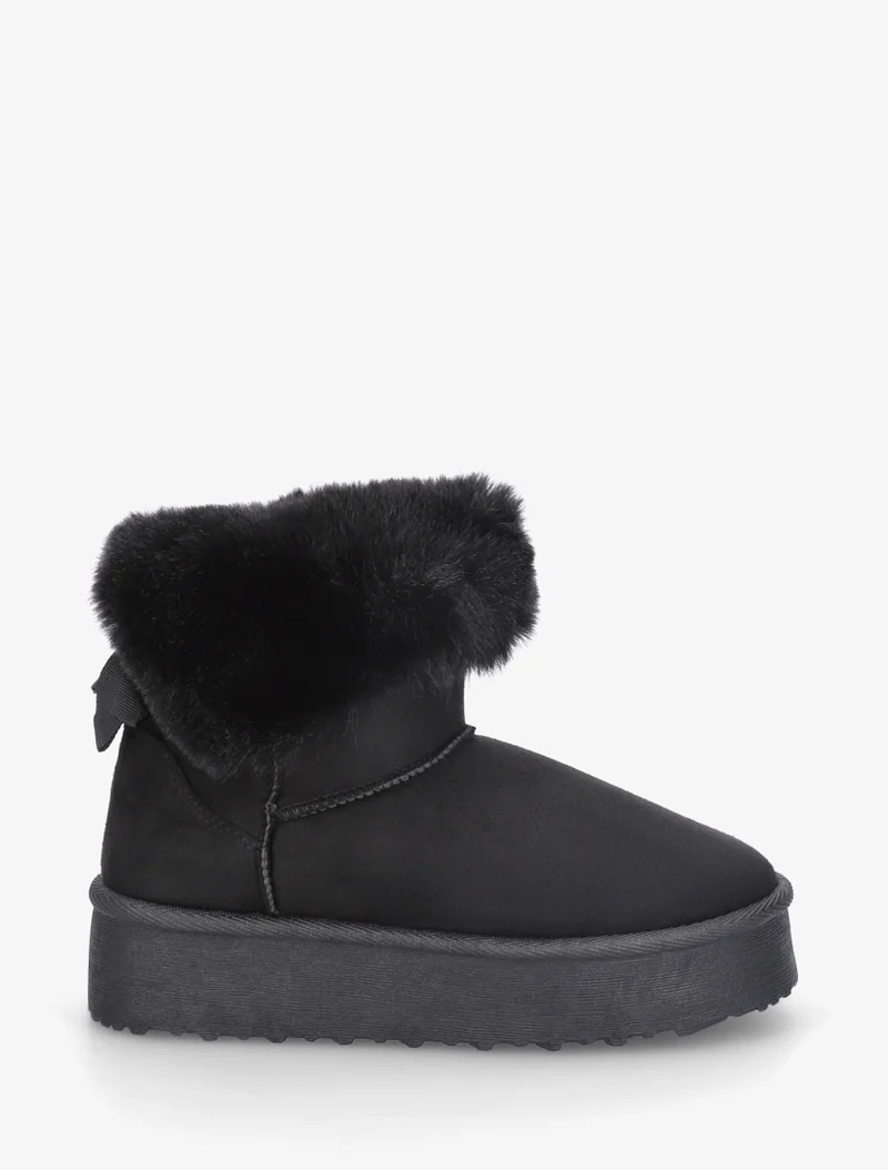 Boots fourrées à revers en fourrure synthétique - Noir