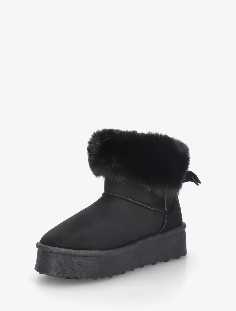 Boots fourrées à revers en fourrure synthétique - Noir
