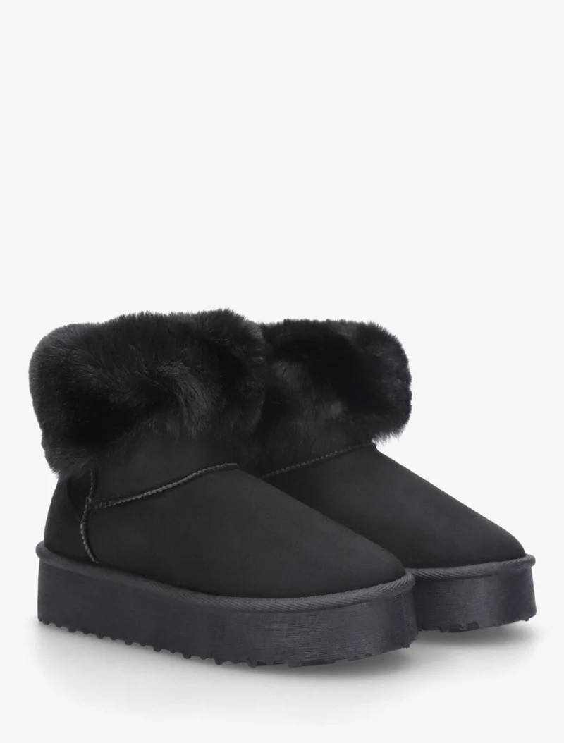 Boots fourrées à revers en fourrure synthétique - Noir