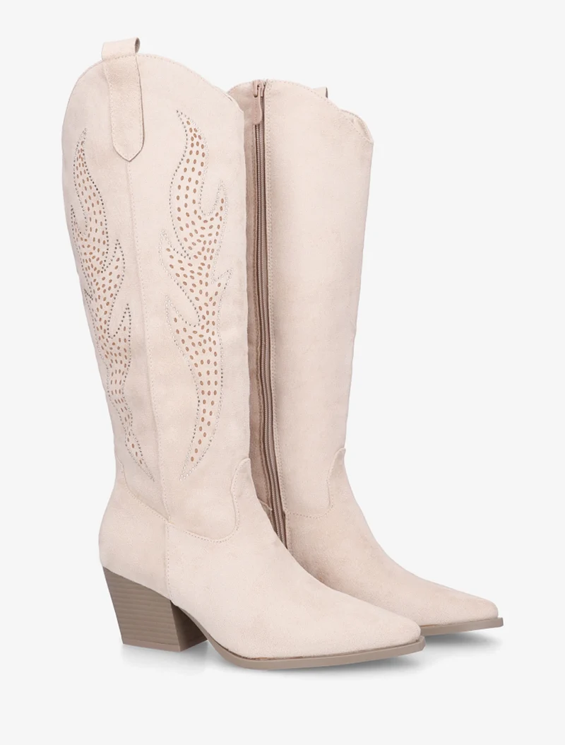 Bottes en suédine style santiags - Beige