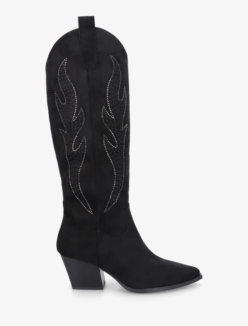 Bottes en suédine style santiags - Noir