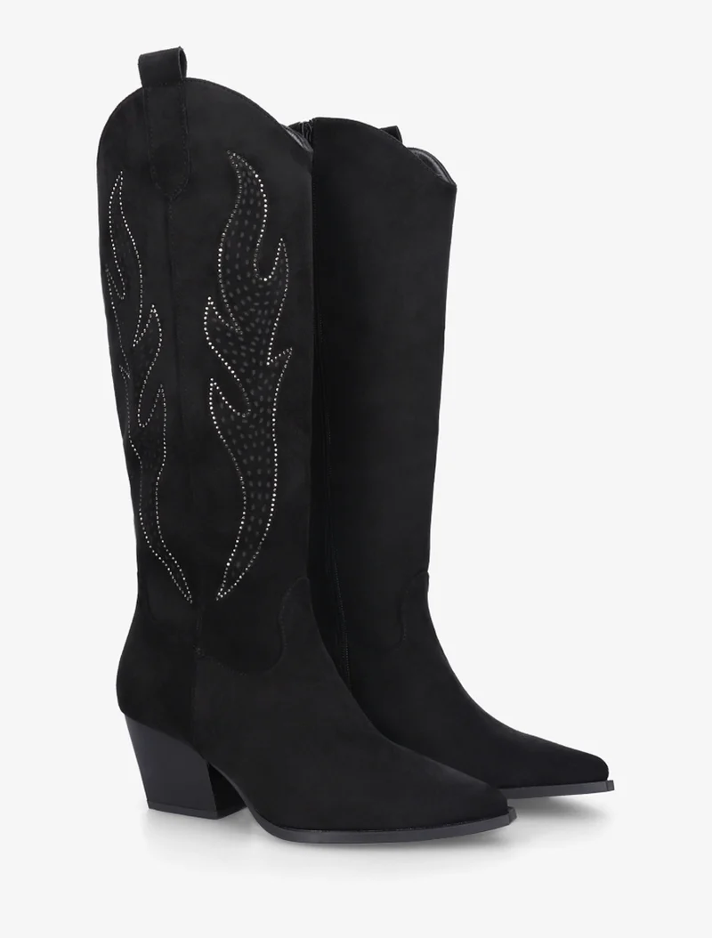 Bottes en suédine style santiags - Noir