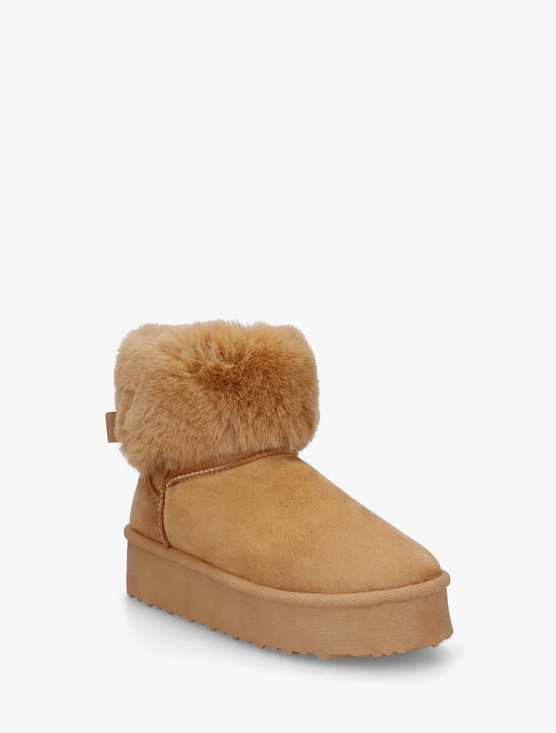 Boots fourrées à revers en fourrure synthétique - Camel