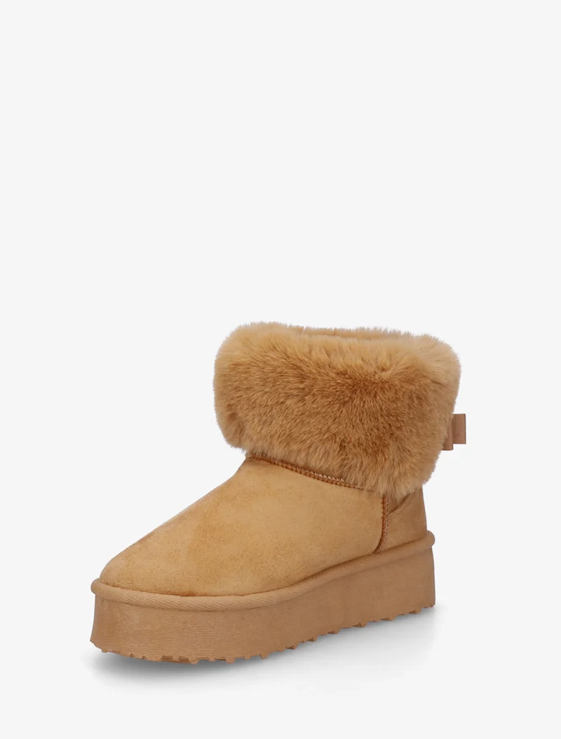 Boots fourrées à revers en fourrure synthétique - Camel