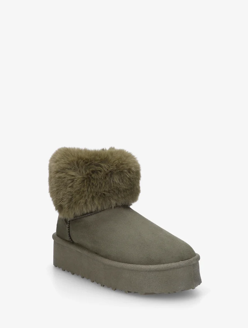 Boots fourrées à revers en fourrure synthétique - Kaki