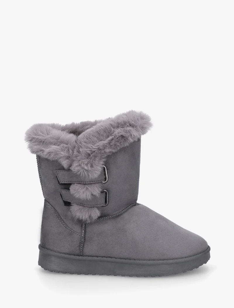 Boots en suédine fourrées à scratch - Gris foncé