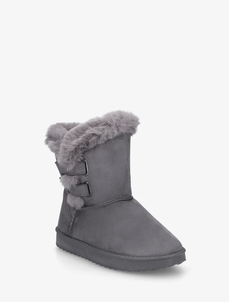 Boots en suédine fourrées à scratch - Gris foncé