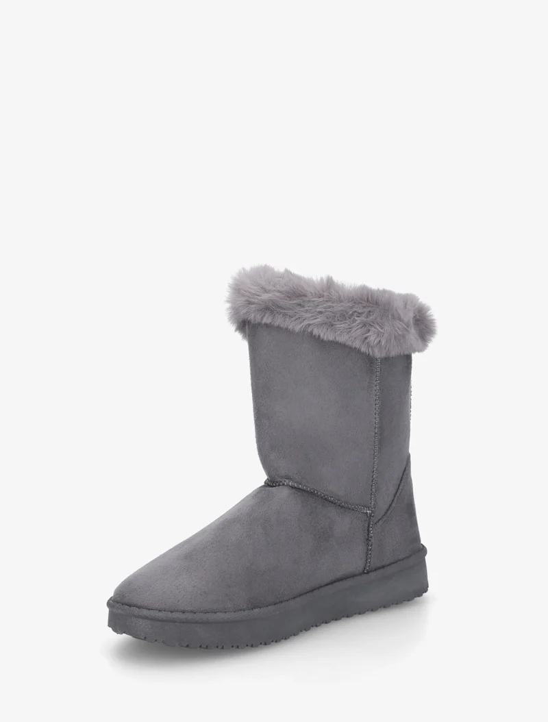 Boots en suédine fourrées à scratch - Gris foncé
