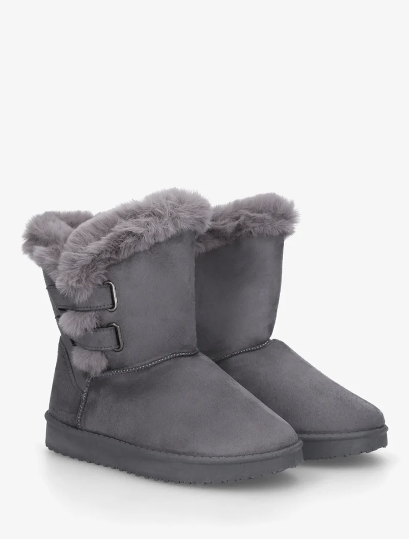 Boots en suédine fourrées à scratch - Gris foncé