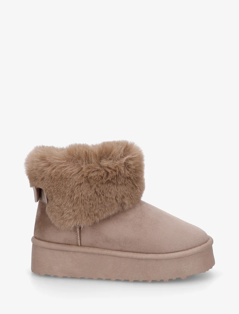 Boots fourrées à revers en fourrure synthétique - Taupe