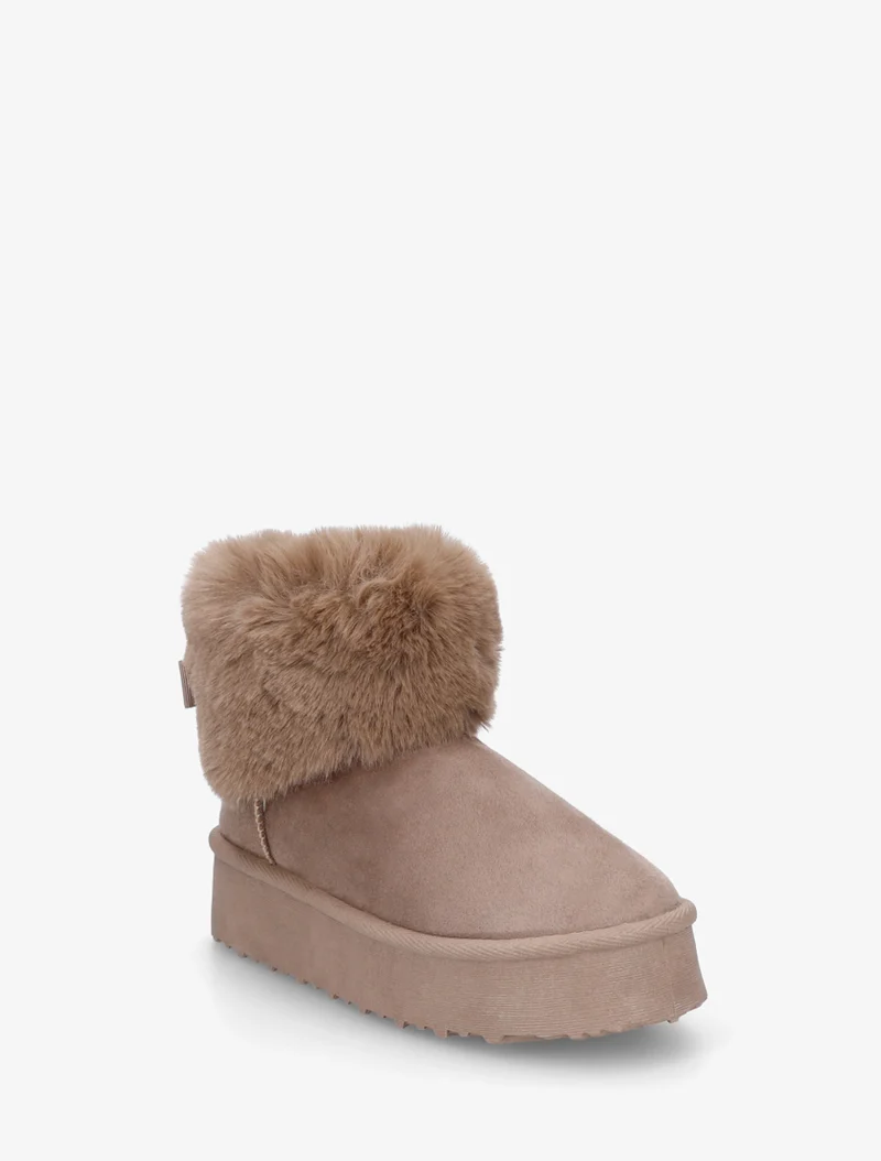 Boots fourrées à revers en fourrure synthétique - Taupe