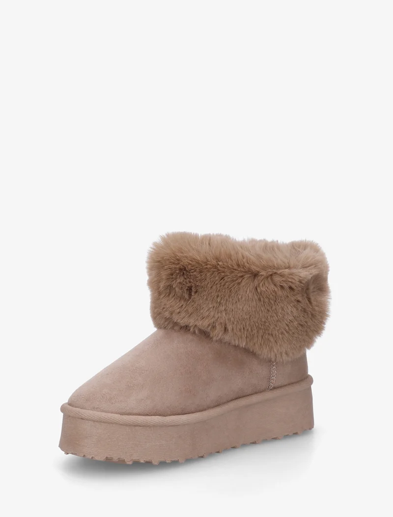 Boots fourrées à revers en fourrure synthétique - Taupe