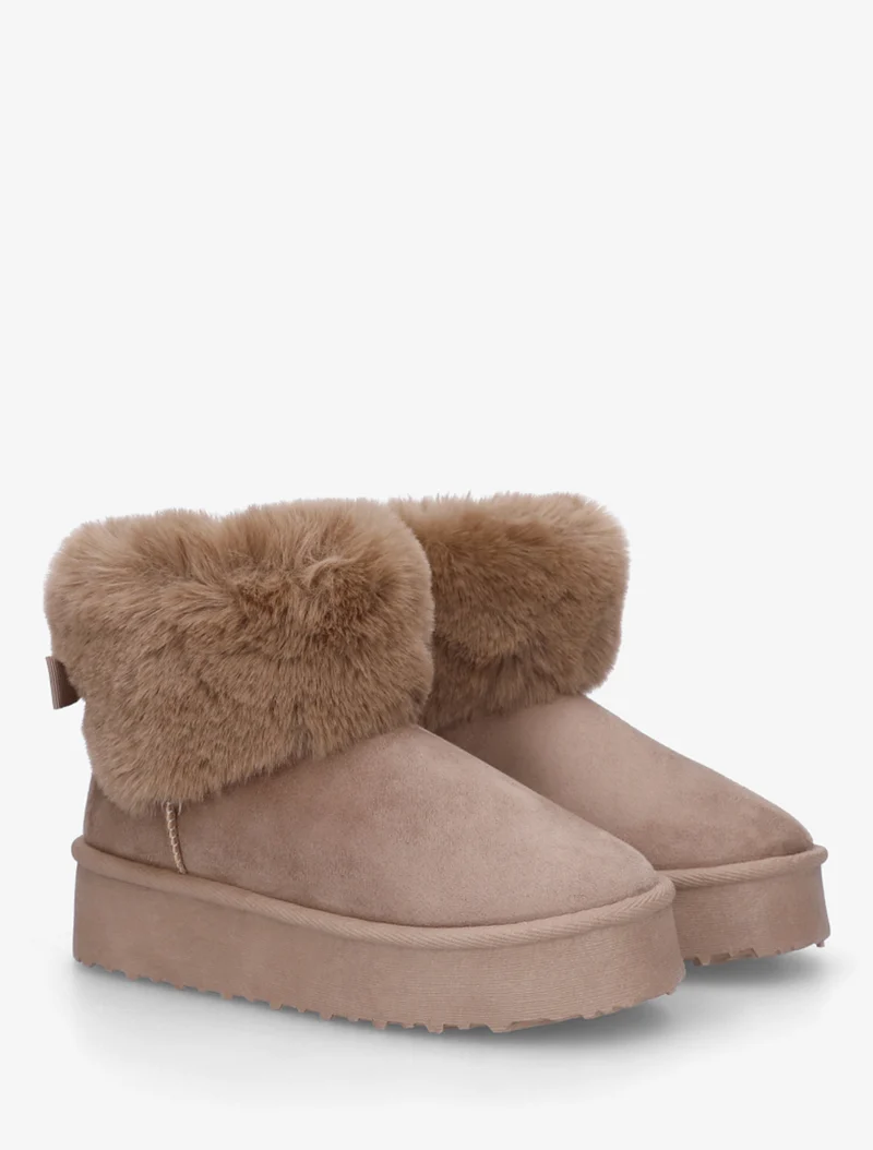 Boots fourrées à revers en fourrure synthétique - Taupe