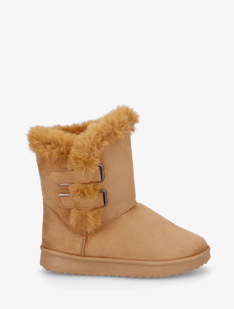 Boots en suédine fourrées à scratch - Camel