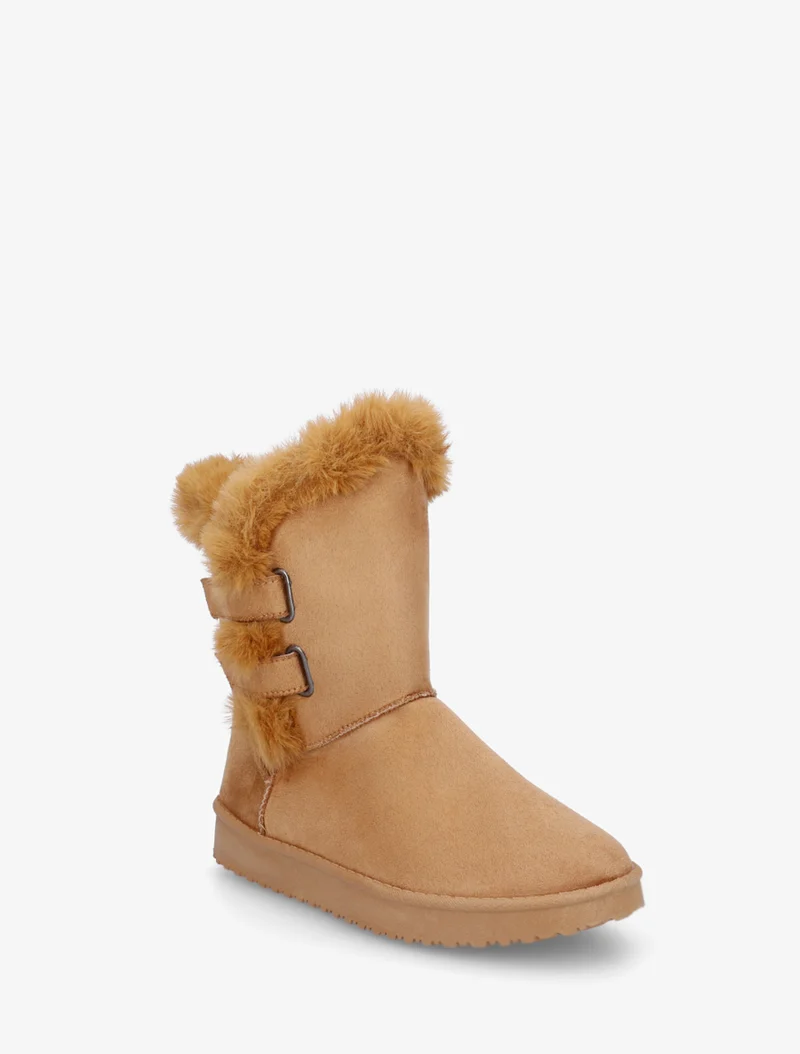 Boots en suédine fourrées à scratch - Camel