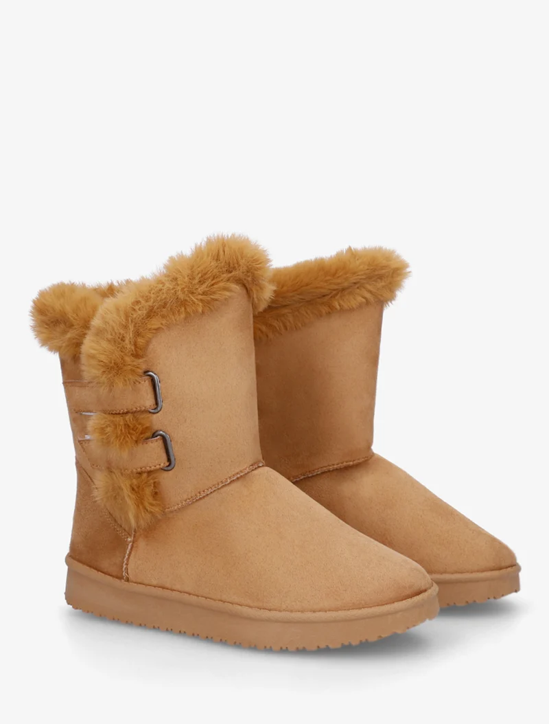 Boots en suédine fourrées à scratch - Camel