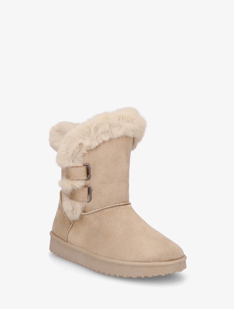 Boots en suédine fourrées à scratch - Beige
