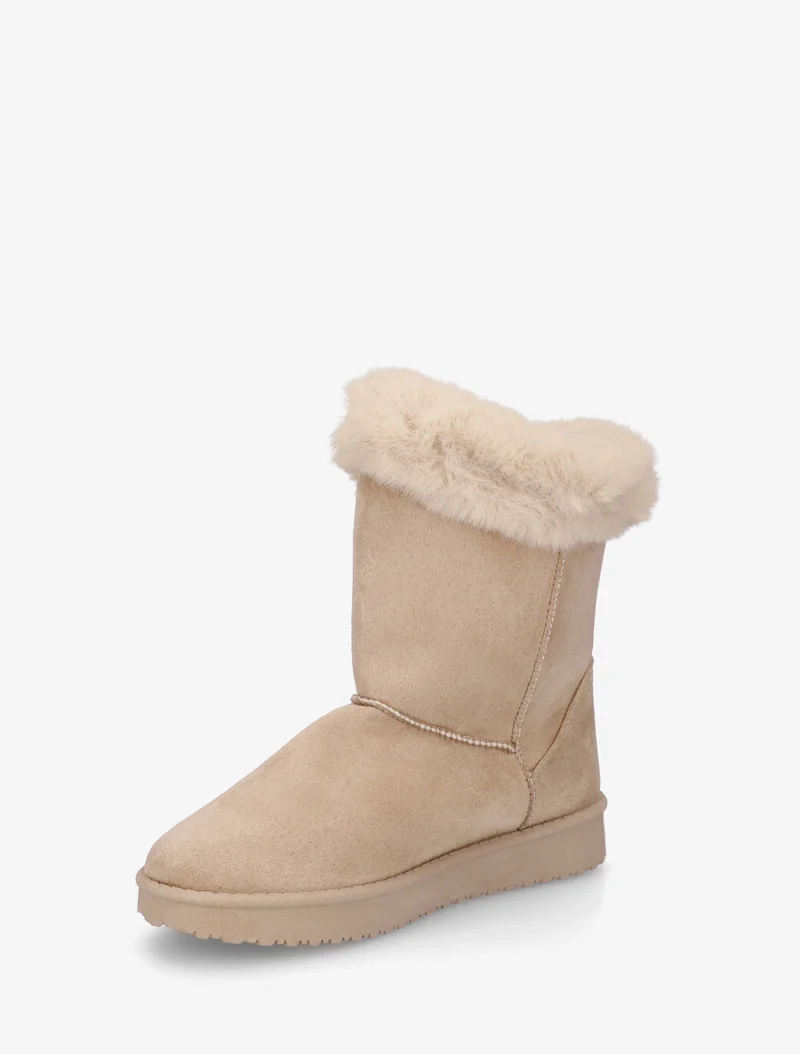 Boots en suédine fourrées à scratch - Beige