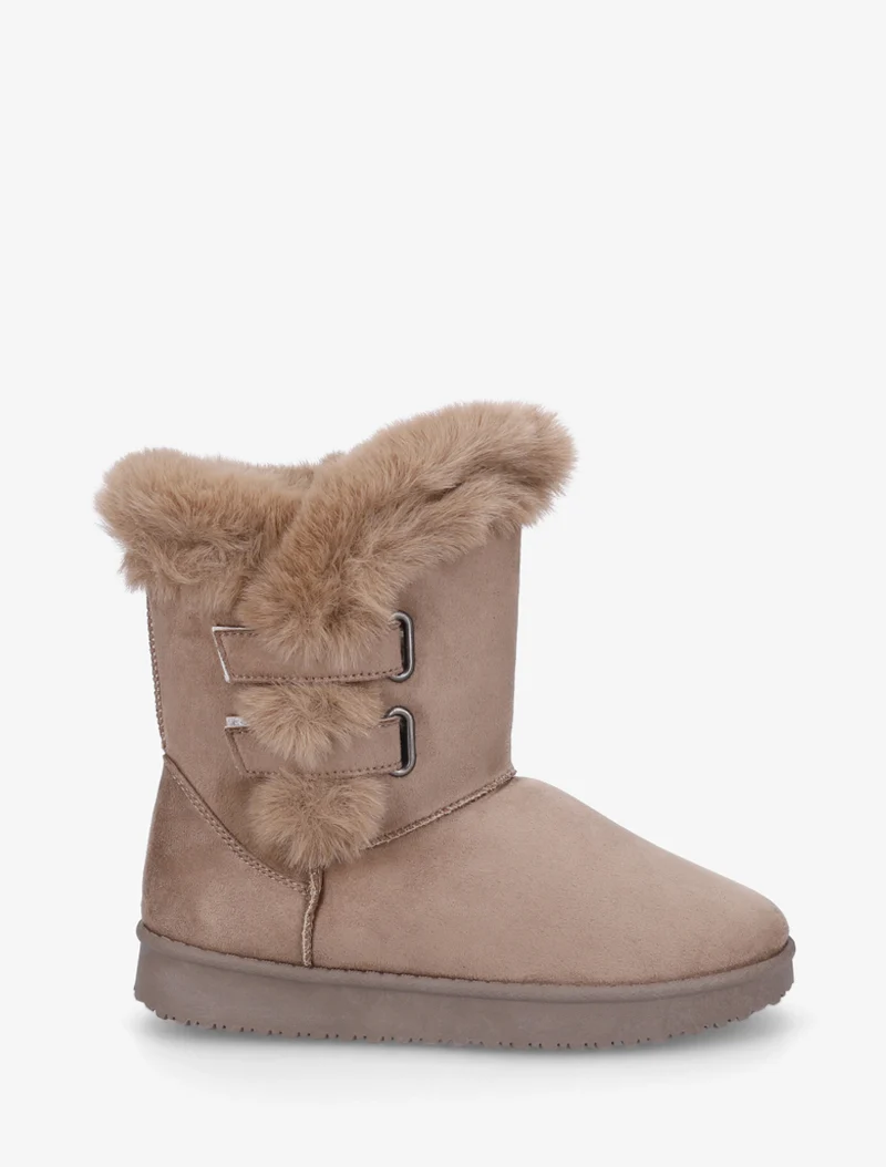 Boots en suédine fourrées à scratch - Taupe