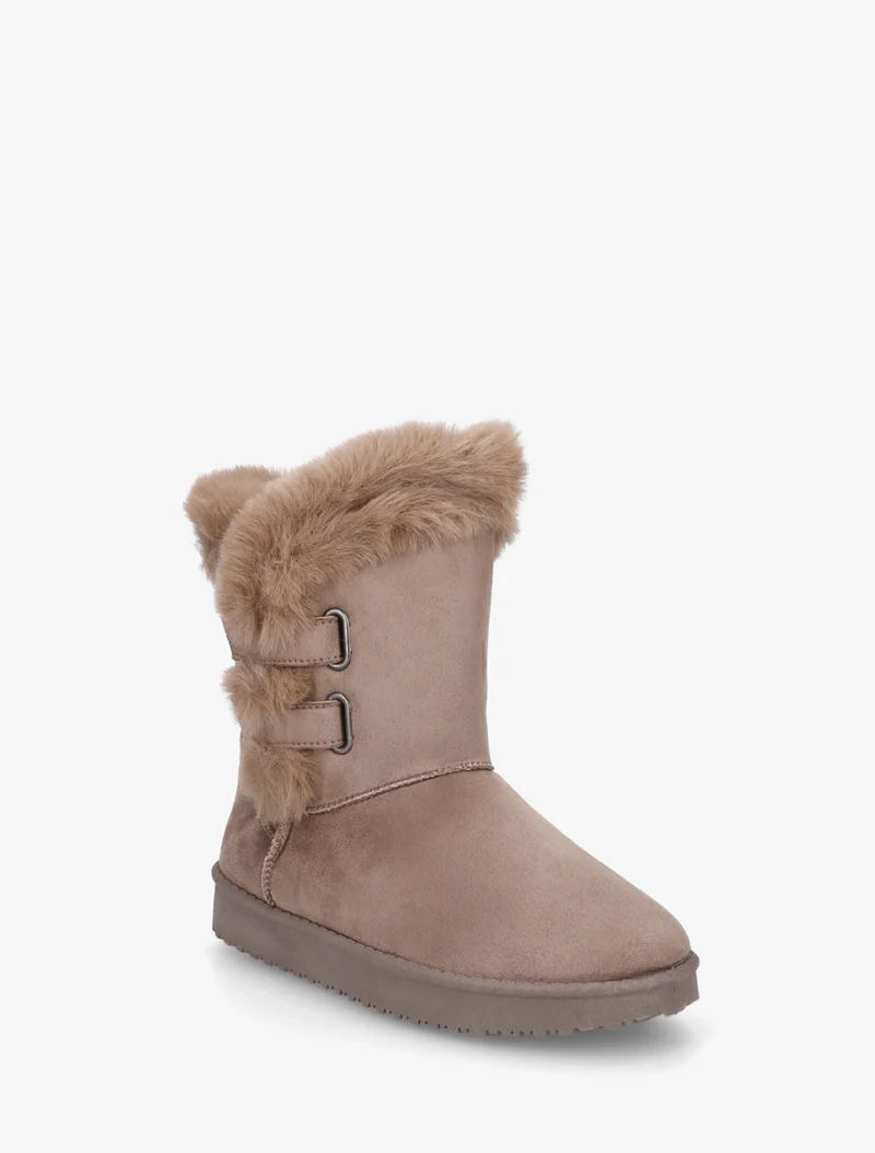 Boots en suédine fourrées à scratch - Taupe