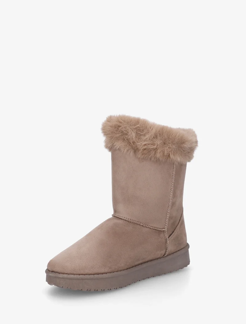 Boots en suédine fourrées à scratch - Taupe