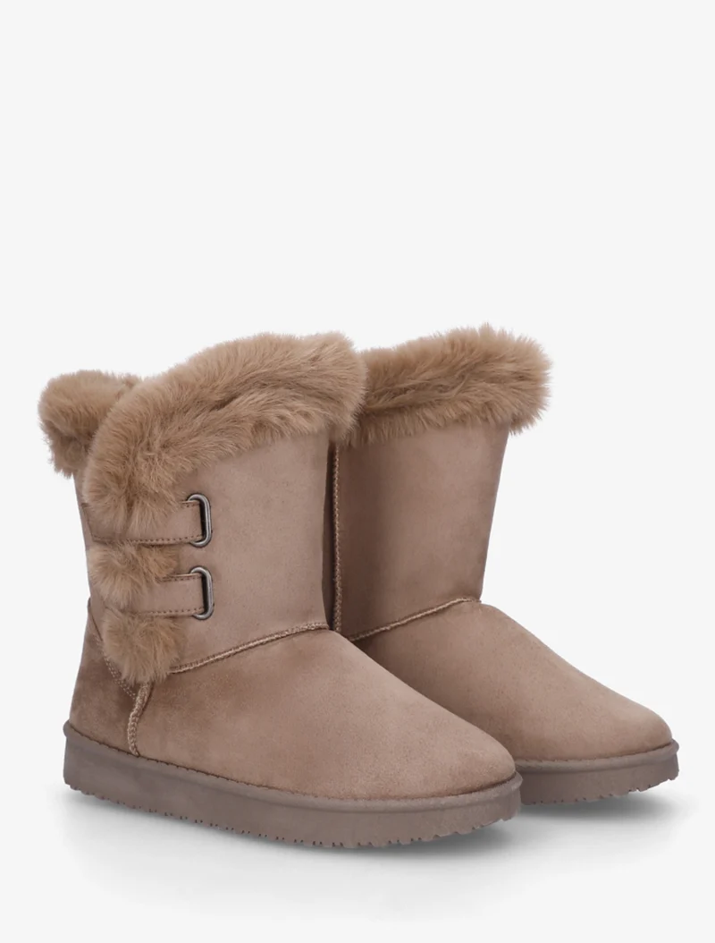 Boots en suédine fourrées à scratch - Taupe