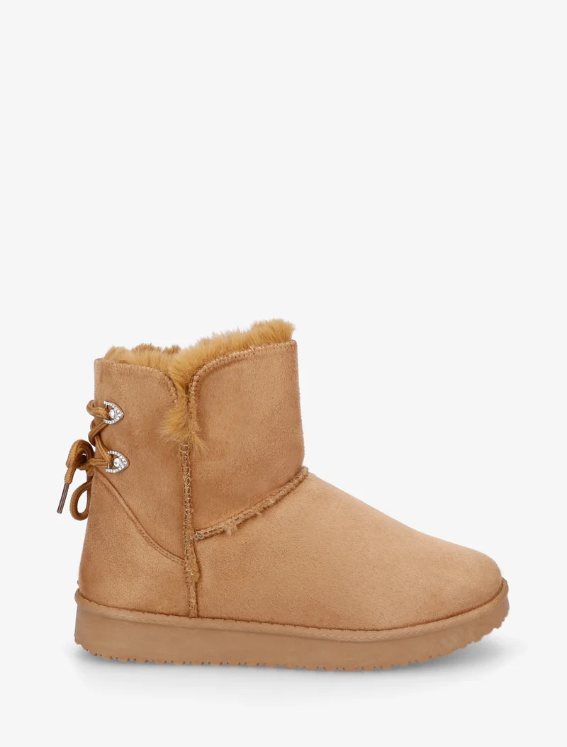 Bottines en suédine à strass - Camel