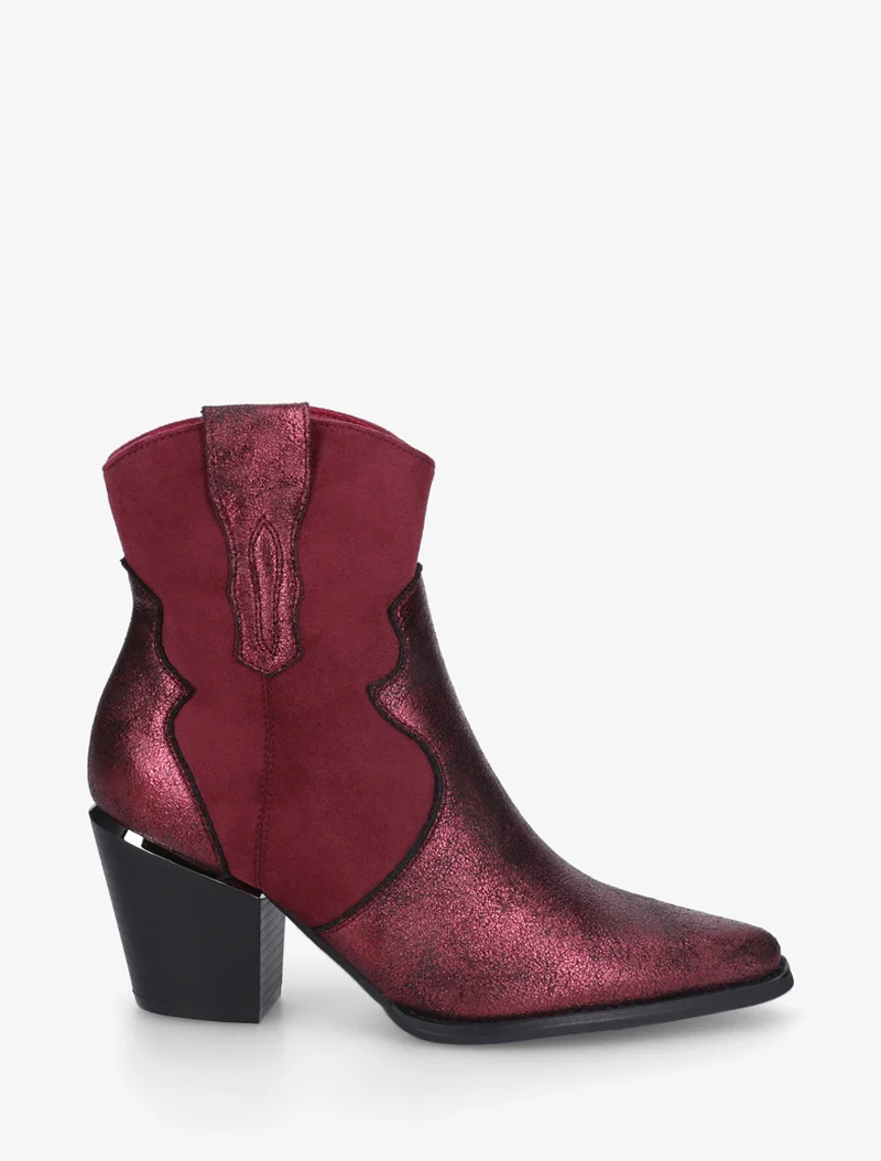 Bottines irisées style santiag - Lie de vin