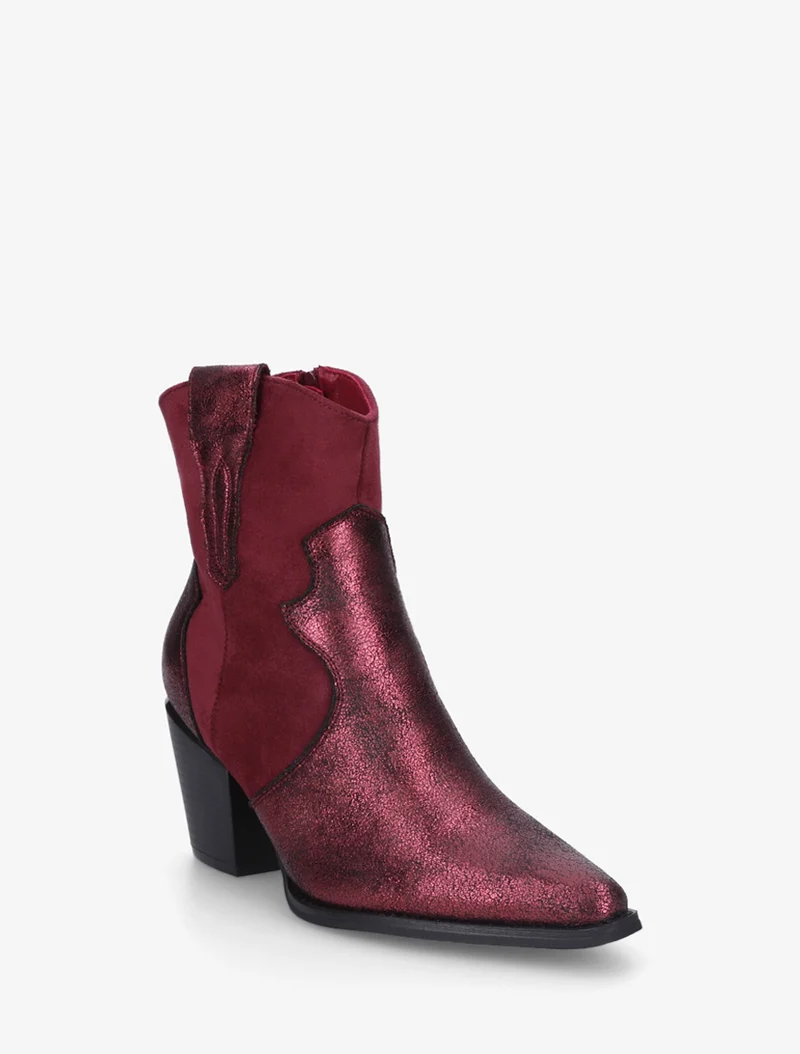 Bottines irisées style santiag - Lie de vin