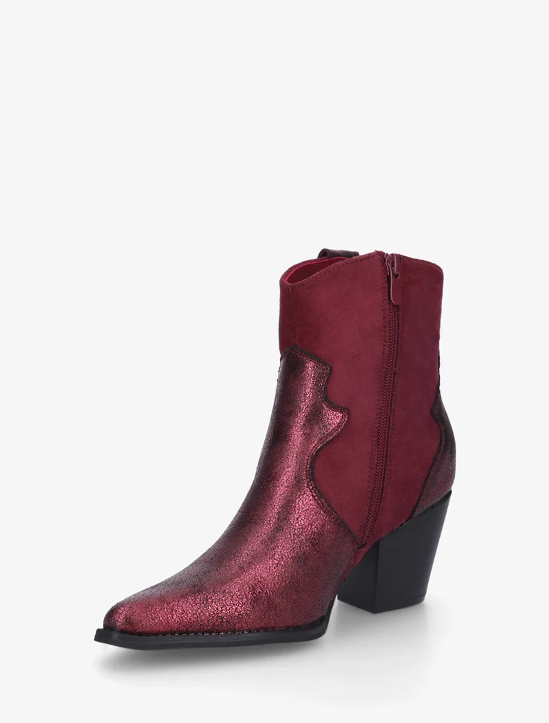 Bottines irisées style santiag - Lie de vin